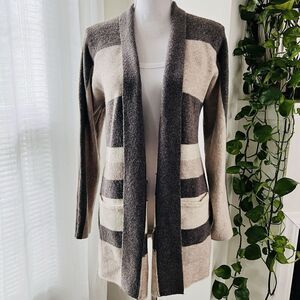Old Navy Gray Brown & Cream Open Face Stretchy Cozy Cardigan Sweater - Small